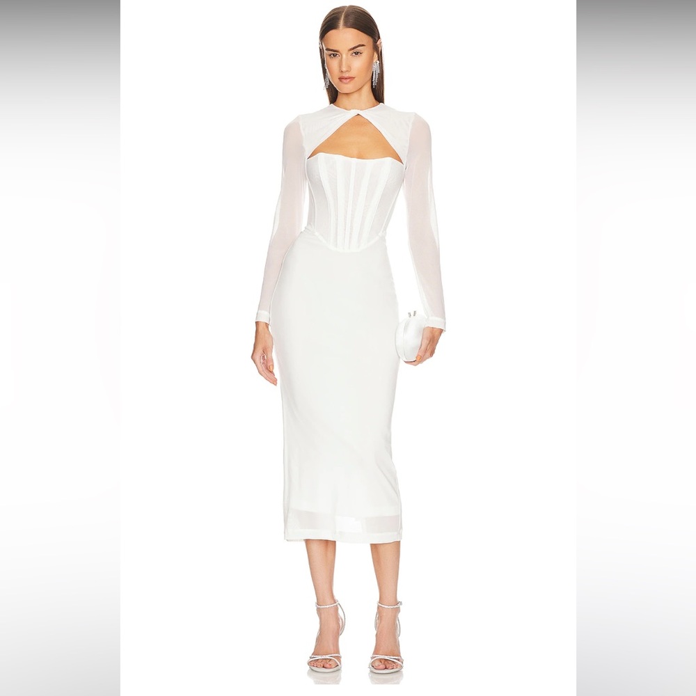 Bardot White Ramona Corset Mesh Long Sleeve Maxi Dress sz M/6
